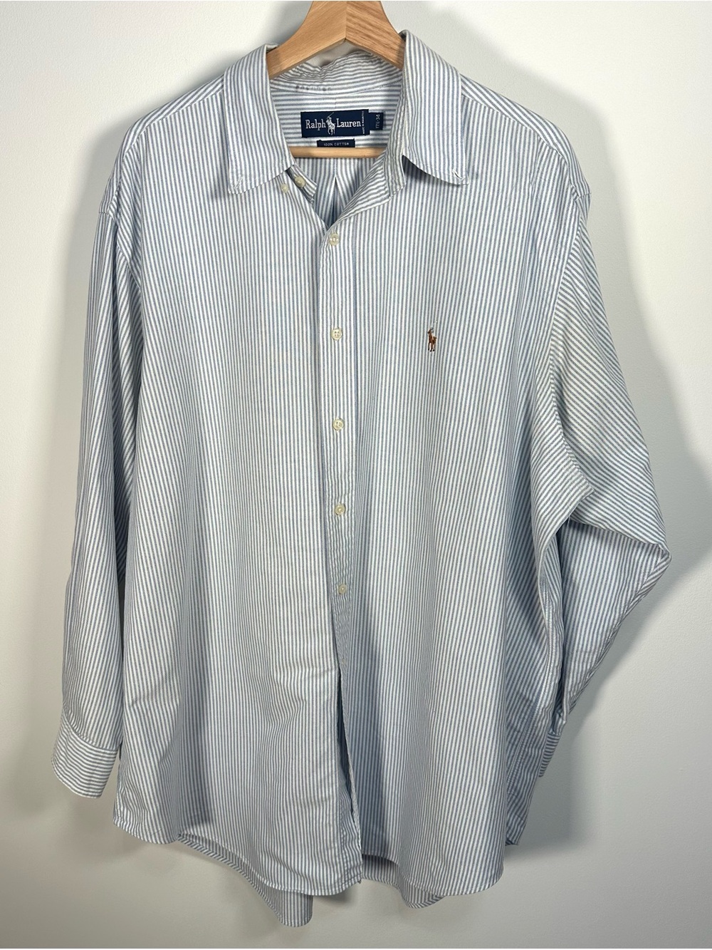 Vintage 90s Ralph Lauren Cotton Blue Striped Button Oxford Shirt 17.5  XL XXL